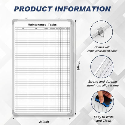 Lined Whiteboard Blank Grid Aluminum Frame Dry Erase Board Reusable Wall - Image 2