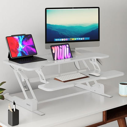 Mount-It! Standing Desk Converter White 38” Wide Height Adjustable Stand Up - Image 2
