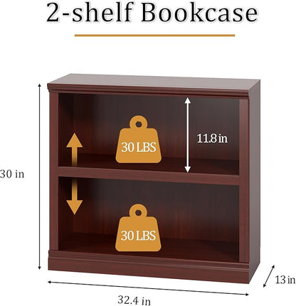 blini 2-Shelf Bookcase Wooden Bookshelves 33in Wide Floor Standing Display - Image 2