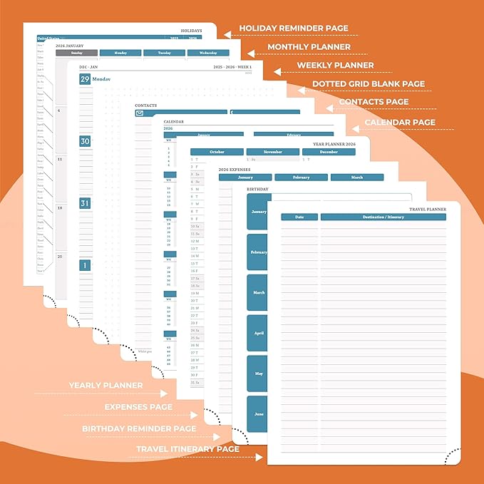 IN-LUXPRO Planner 2026 Daily Weekly and Monthly, 11.5"x8.5", 12 Months Spiral - Image 5
