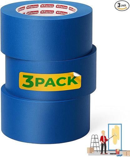 XFasten Blue Painters Tape 3 Inch Wide x 180 Feet Bulk Wall Safe UV-Resistant by XFasten