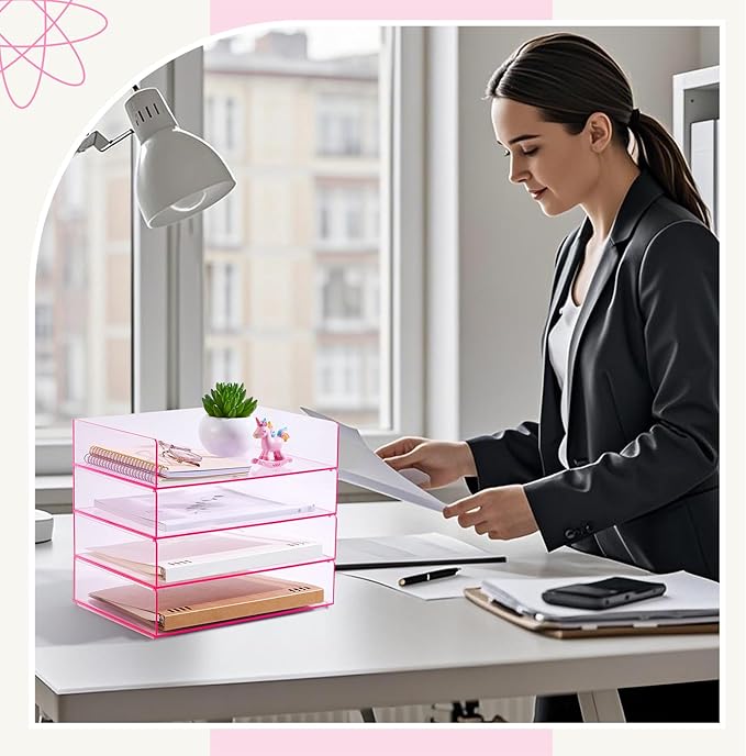 Harloon 4 Tier Acrylic Paper Tray 12.4 x 8.7 x 2.7 Inches Stackable Letter - Image 7
