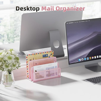 Marbrasse Mail Organizer for Desk, 3-Slot Mesh Metal Mail Holder countertop - Image 4