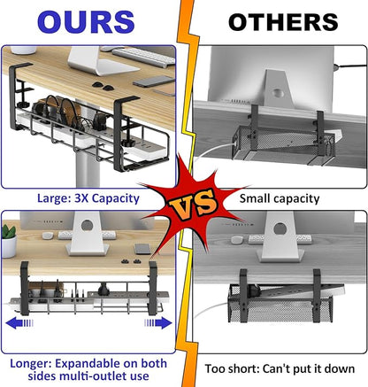 Under Desk Cable Management Tray, 31.5'' No Drill Steel Cable Tray Organizers - Image 2