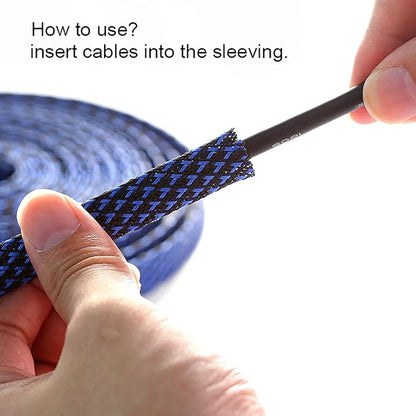 100ft - 3/4 inch PET Expandable Braided Sleeving – BlackBlue – Alex Tech - Image 6