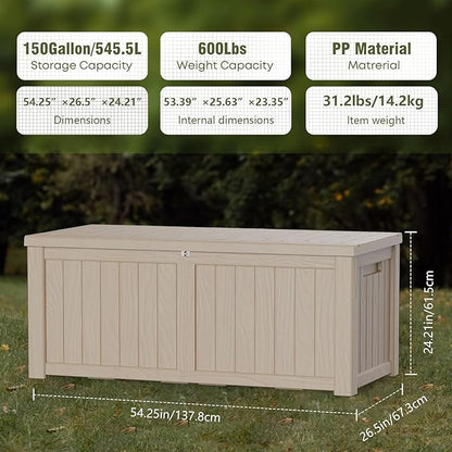 PATIOEASY Outdoor Storage Box 150GAL Waterproof Resin Deck Box, UV-Resistant - Image 3