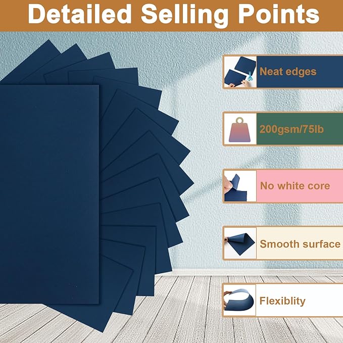 Silunkia 100 Sheets Navy Blue Cardstock 8.5 x 11 Scrapbooking Paper, - Image 3