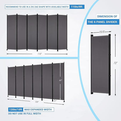 MAYOLIAH 6 Panel Room Dividers Folding Privacy Screen, 10ft Wide 6ft Tall - Image 5