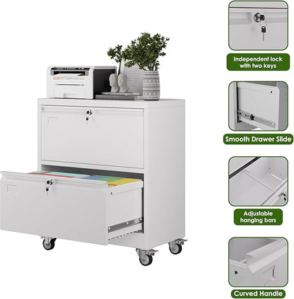 METAN Upgrade 2 Drawers Lateral File Cabinet on Wheels, Steel Office Filing - Image 5