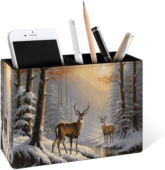 Famame Winter Wild Deer Snow Trees Pencil Holder by Famame