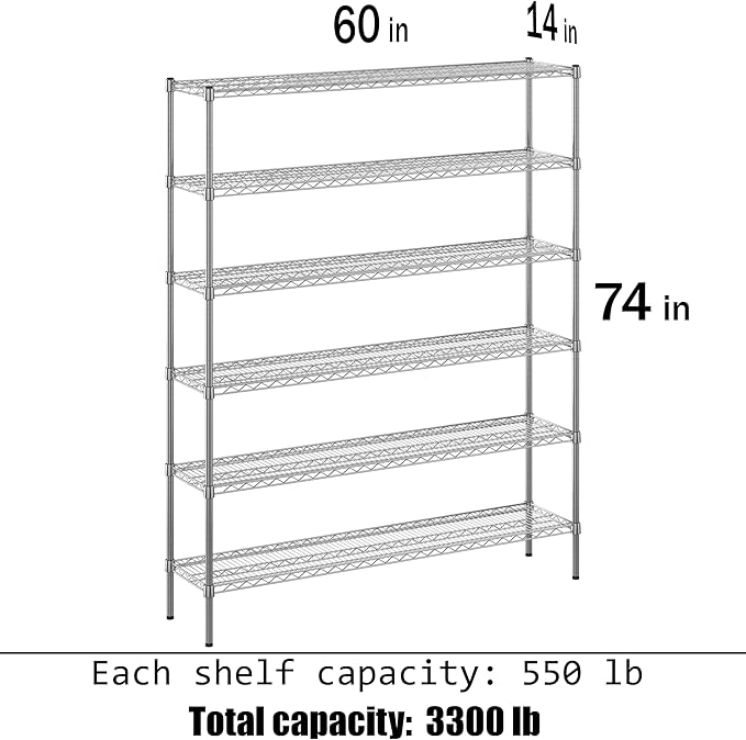 Regal Altair 14" Deep x 60" Wide x 74" Height Wire Shelving Kit | 6-Tier | NSF - Image 3