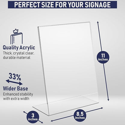 Acrylic Sign Holder 8.5 x 11, Slant Back Display Stand, A-Frame Flyer Display - Image 2