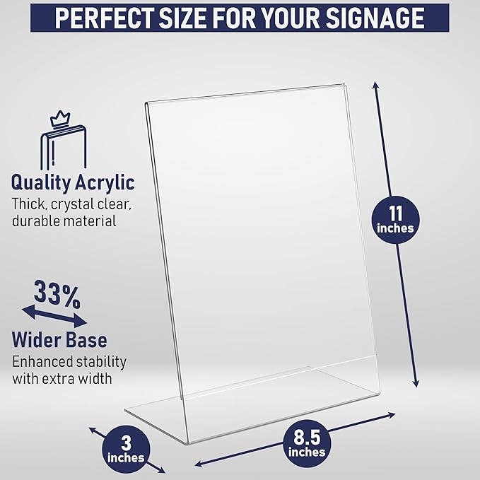 Slant Back Acrylic Sign Holder 8.5 x 11 Inches, Portrait Ad Frame and Flyer - Image 2