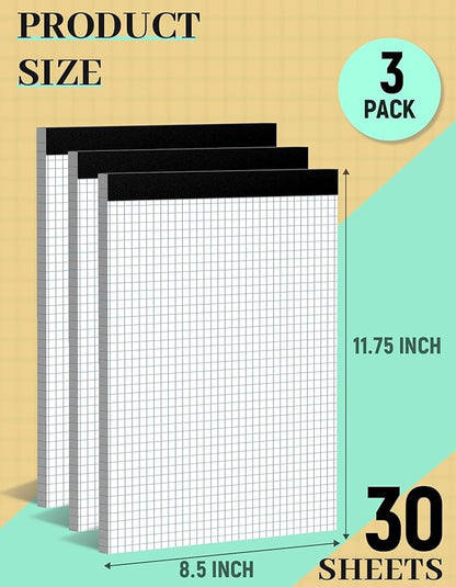 Aidunmis Graph Paper Pads 8.5 x 11, 4x4 Quad Ruled, 3 Pack Grid Paper Pad 8.5 x - Image 2
