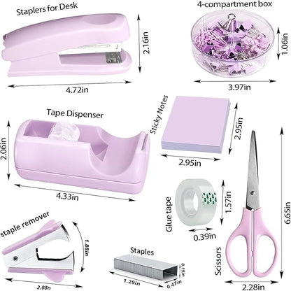 Purple Office Desk Accessories, Stapler and Tape Dispenser Set, Staple Remover - Image 2