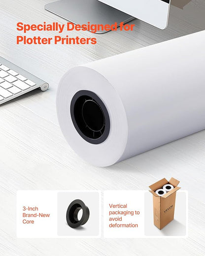 VEVOR Wide Format Paper, 30 in x 500 ft Plotter Roll, 2 Rolls CAD Bond Rolls - Image 2