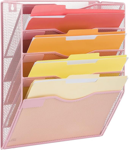 EASEPRES 5 Pocket Mesh Hanging Wall File Organizer, Wall Mounted Mail Paper by EASEPRES