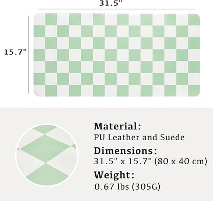 Ohocut Checkered Desk Mat, 31.5" x 15.7" Large Cute Sage Green Aesthetic Retro - Image 6