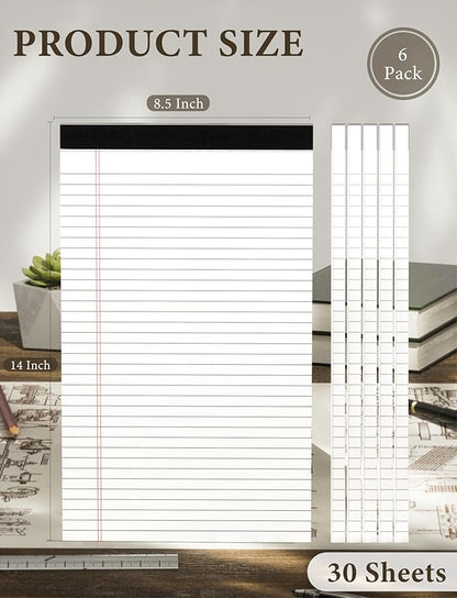 White Legal Pads 8.5 x 14, 6 Pack Wide Ruled Legal Notepads, Notebook Paper - Image 2