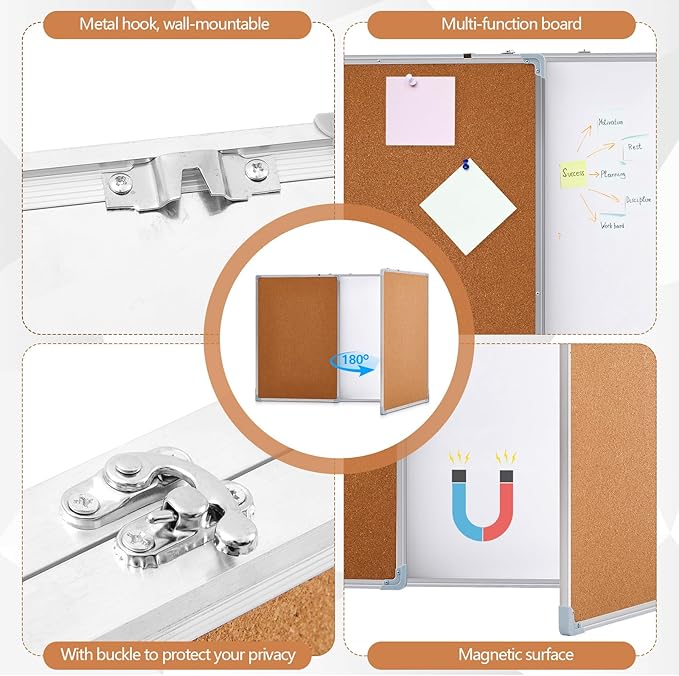 Mooliwe 60"x40" Tri-fold Cork Board Whiteboard Combo, Foldable Combination - Image 3