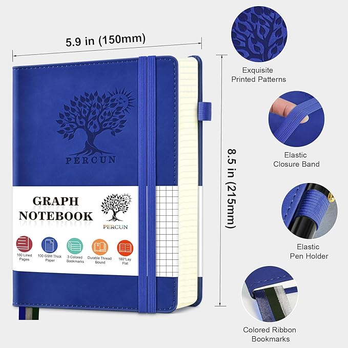 PERCUN Graph Paper Notebook, 160 Pages Grid Journal - Image 2