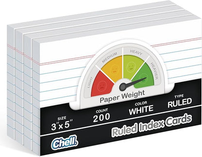 Chell Extra Heavyweight Ruled Index Cards 3x5 Inch, No Bleed-Through, Ruled by chell