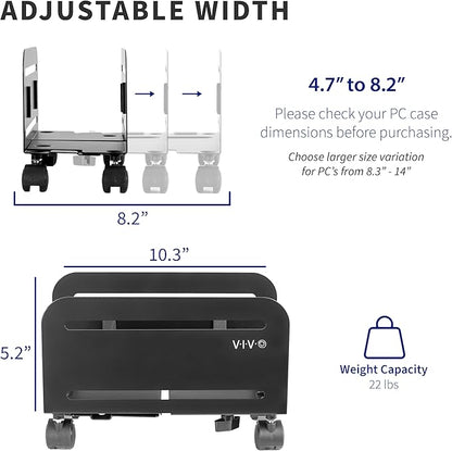 VIVO Computer Mid-Tower Case, CPU Steel Rolling Stand, Adjustable Mobile Cart - Image 4
