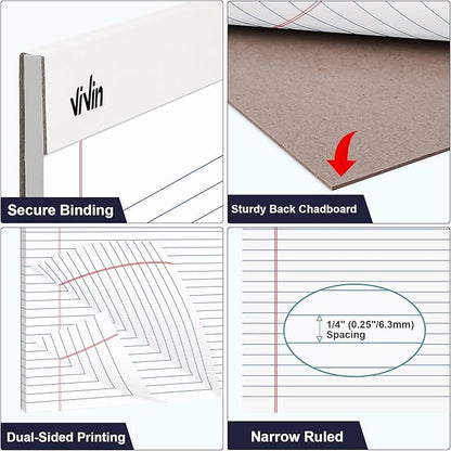 ViVin 5 x 8 Inch Legal Pads, 6 Pack, Narrow Ruled, 50 Sheets Per Writing Pad - Image 3