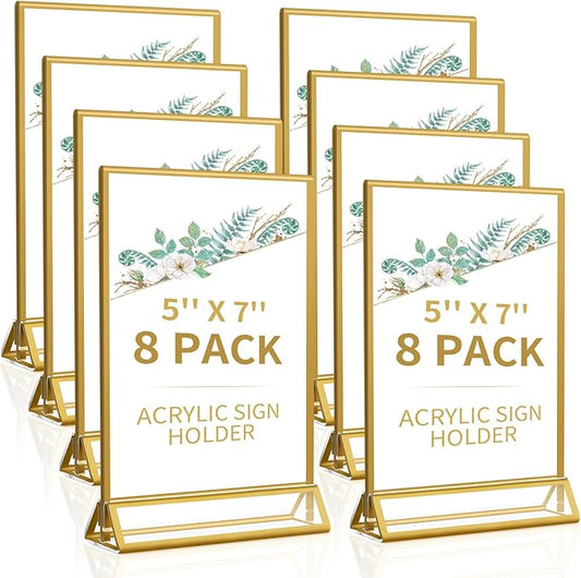 Smarpau Acrylic Gold Sign Holder 5x7, 8 Pack Table Number Holders, Double-Sided by Smarpau