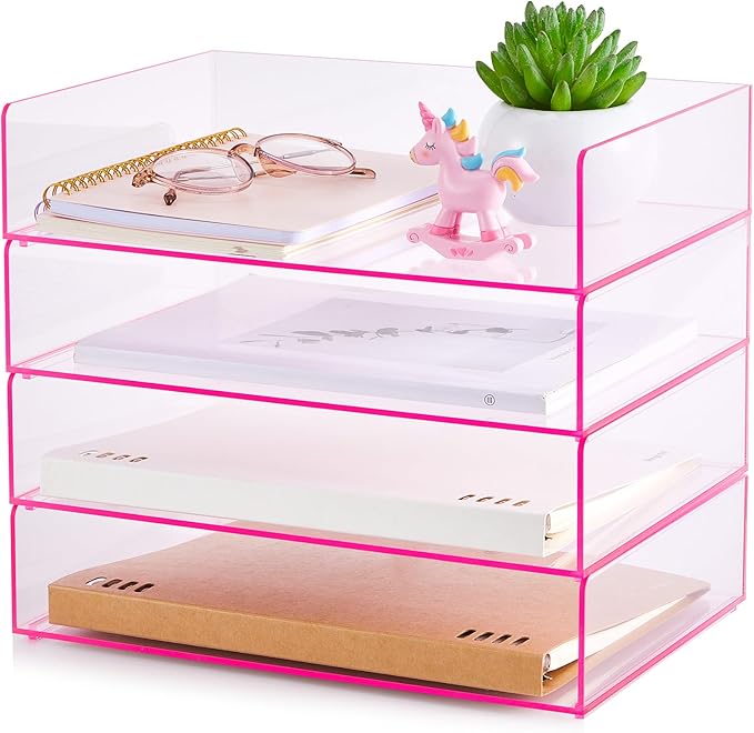 Harloon 4 Tier Acrylic Paper Tray 12.4 x 8.7 x 2.7 Inches Stackable Letter by Muasung