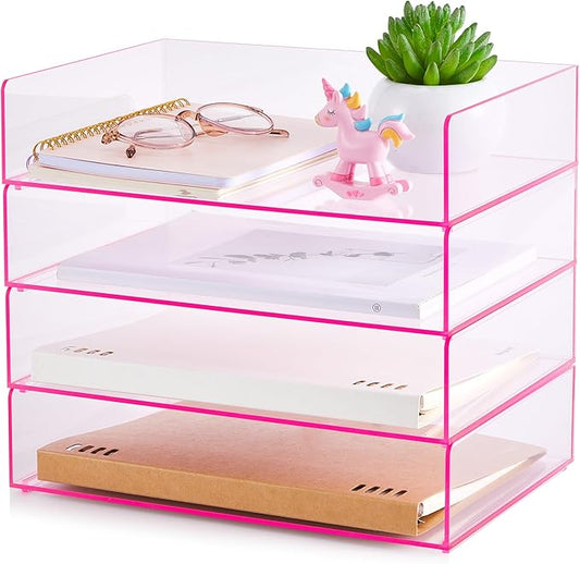 Harloon 4 Tier Acrylic Paper Tray 12.4 x 8.7 x 2.7 Inches Stackable Letter by Muasung