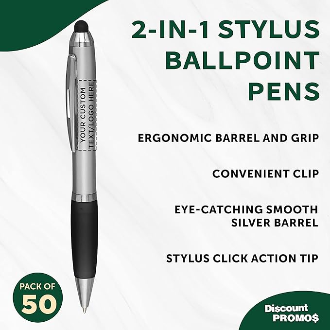 DISCOUNT PROMOS Custom Stylus Ballpoint Pens Set of 50, Personalized Bulk Pack - Image 3