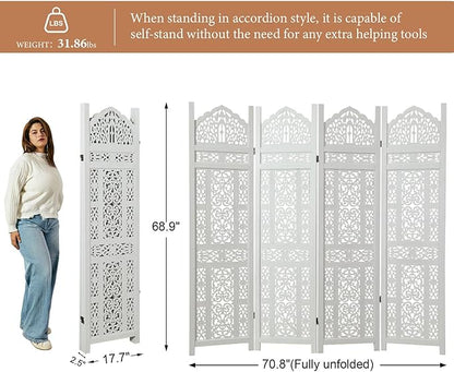 5.75Ft Room Divider Wood Screen, 33Lbs Durable Antiqued Style MDF Carved - Image 5
