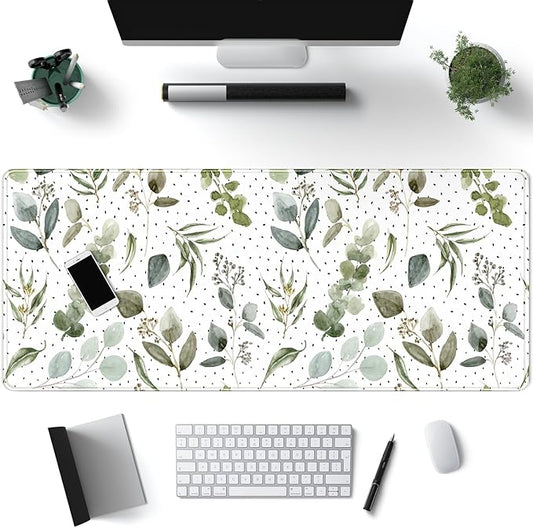 Green Mouse Pad Boho Desk Mat, Speckled Textured Greens Cool Aesthetical Mouse by Mechanical+Cattle