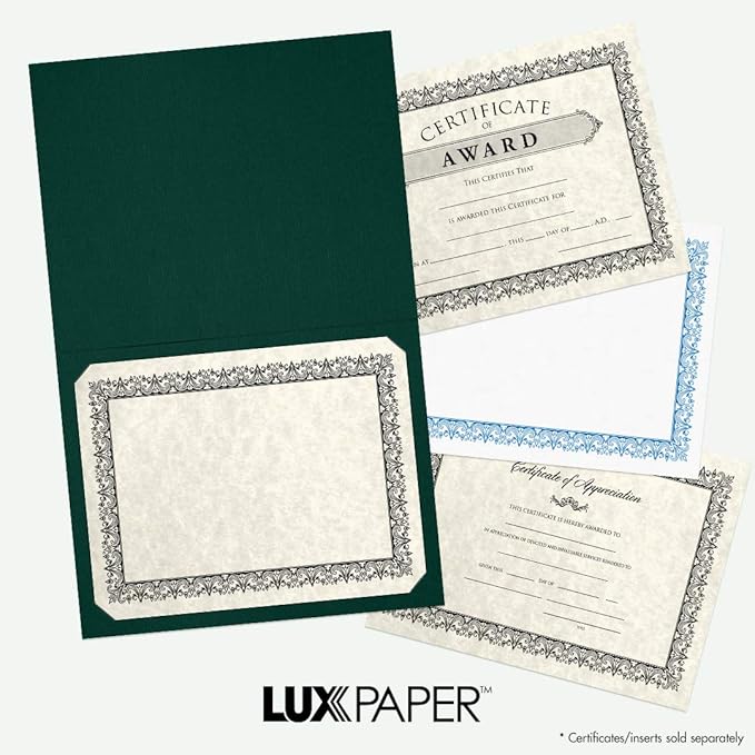 LUXPaper 9.5" x 12" Certificate Holders | Green Linen | 100lb. Cover | 100 Qty - Image 7