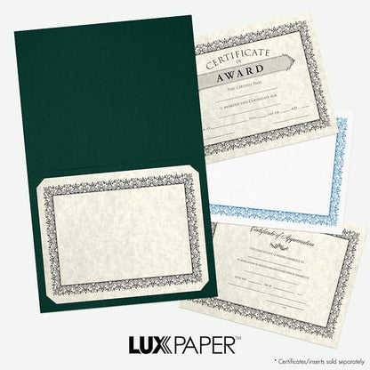 LUXPaper 9.5" x 12" Certificate Holders | Green Linen | 100lb. Cover | 100 Qty - Image 7
