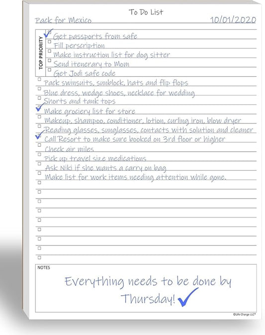 TO DO List Planner Notepad, 60 Page Planning Pad. Undated ToDo Checklist by LifeCharge