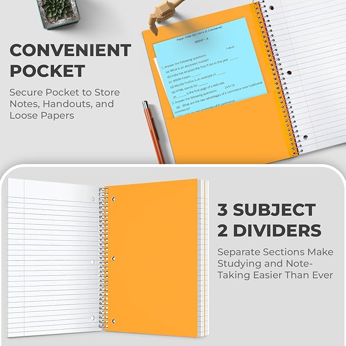 Rosmonde 3 Subject Notebook College Ruled, 12 Pack, 150 Sheets, No-Bleed Paper - Image 3