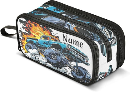 BOENLE Custom Truck Flame Pencil Case Box Boys Girls Personalized Name Large by BOENLE-WELCOMEYOURCOMING