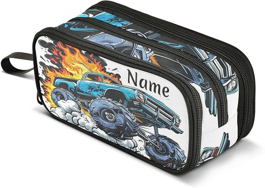BOENLE Custom Truck Flame Pencil Case Box Boys Girls Personalized Name Large by BOENLE-WELCOMEYOURCOMING