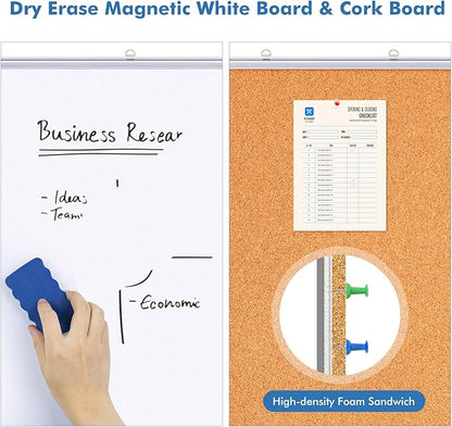 Magnetic White Board and Cork Board Combo, 48 X 36 inches Whiteboard Bulletin - Image 6