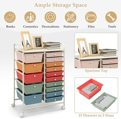 HAPPYGRILL 15-Drawer Rolling Cart, Storage Carts - Image 5