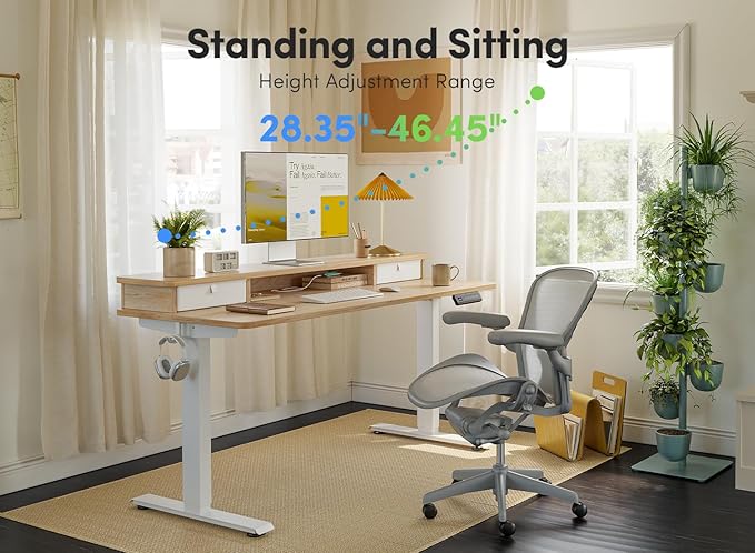 FEZIBO 63 x 28 Inch Deeper Height Adjustable Electric Standing Desk - Image 8