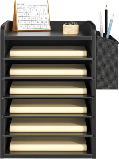 HOOBRO Adjustable Countertop Mail Sorter, 6 Tier Wooden Paper Organizer - Image 9