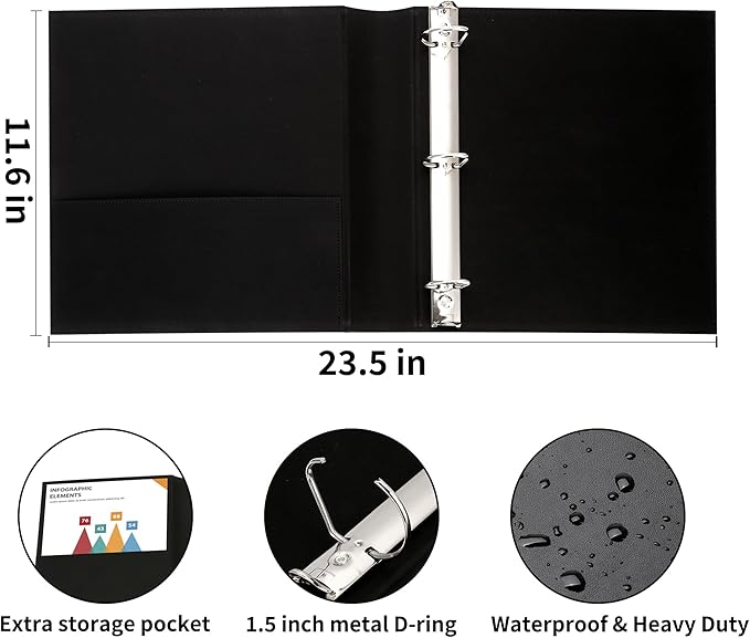 LETVPVOW 2 Pcs Vintage Hardback 3 Ring Binder 1.5 Inch, Professional Leather - Image 3