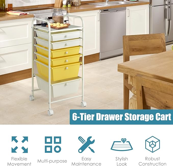 Giantex 6 Storage Drawer Cart Rolling Organizer Cart - Image 8