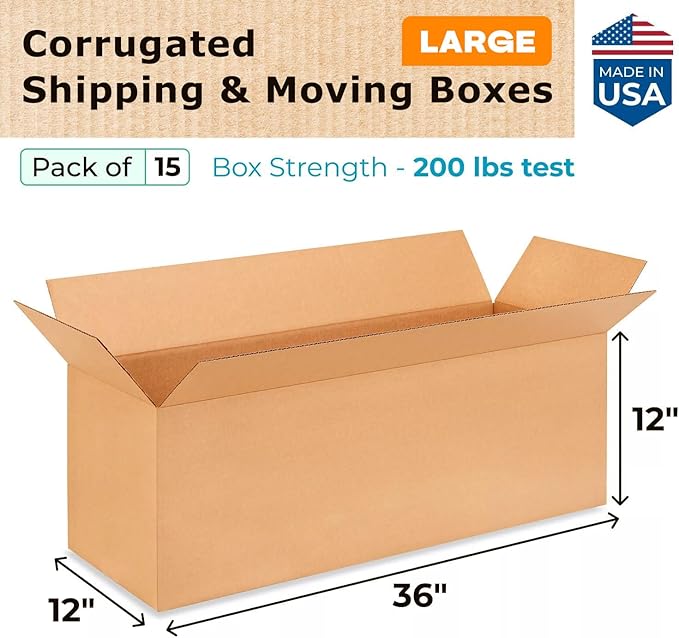 Exrta Large Shipping & Moving Boxes 36"L x 12"W x 12"H - Image 2