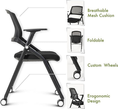 VACYOVKE Folding Conference Room Chairs Set of 2 Black Guest Reception Chair - Image 7