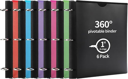 Tashkummy 360° Pivotable 3 Ring Binder, Upgraded Foldable Binders 1 inch 6 Pack by 360%C2%B0PivotableBinderNotebook