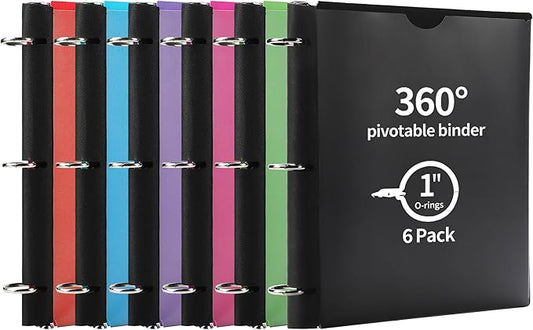 Tashkummy 360° Pivotable 3 Ring Binder, Upgraded Foldable Binders 1 inch 6 Pack by 360%C2%B0PivotableBinderNotebook